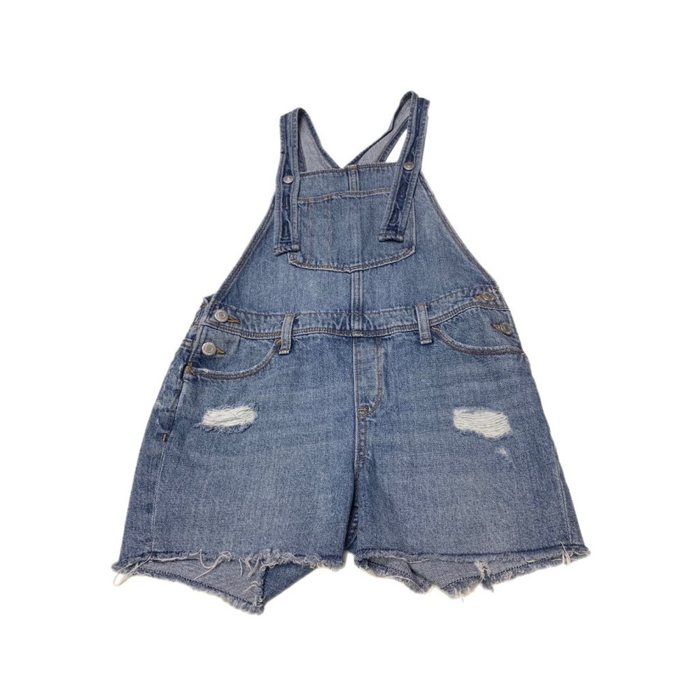 Old Navy Girls Blue Denim Distressed Shortalls Shorts Overalls XL